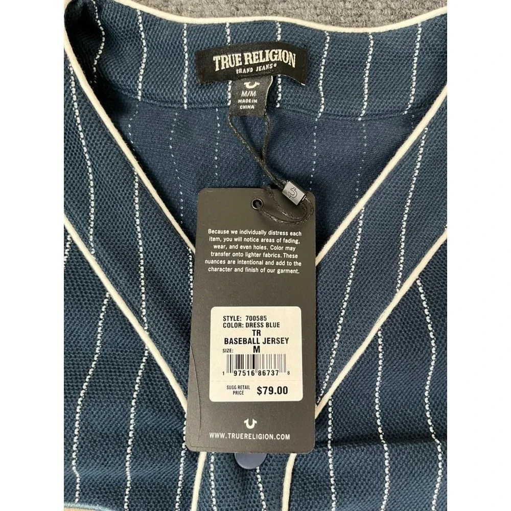 NWT True Religion‎ Dress Blue Color Baseball Jersey Short Sleeve Cotton Size M